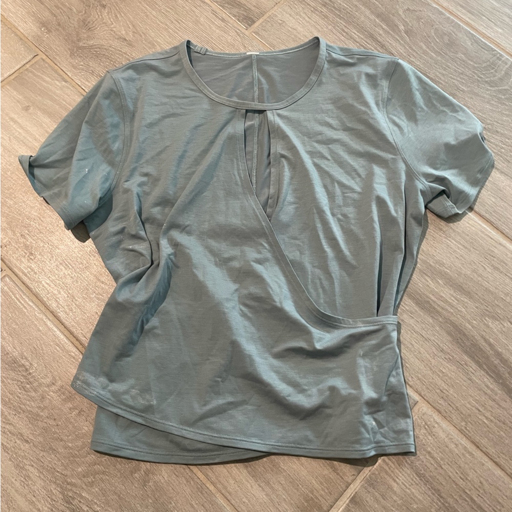 Lululemon Crop Wrap Shirt Tee Blue 4
